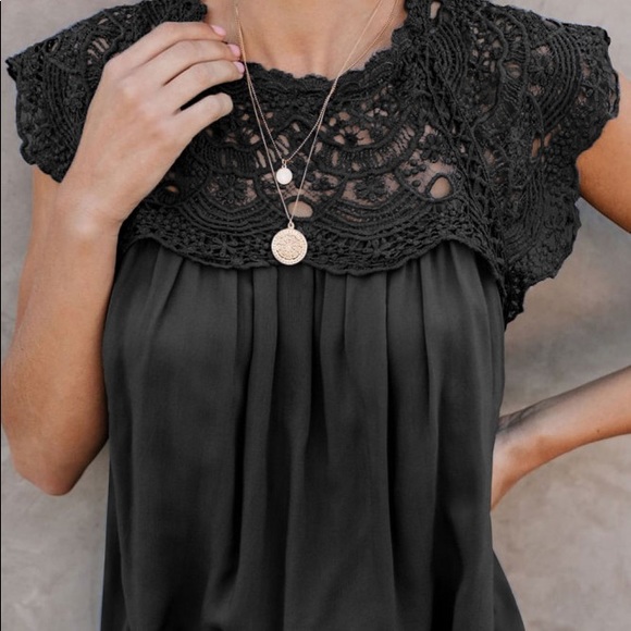 Tops - Black top with crochet detail!